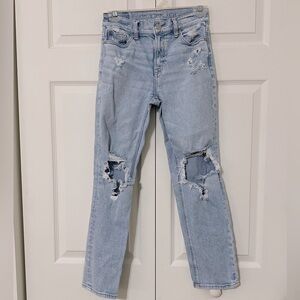 American Eagle Outfitters Light Blue Distressed Straight Leg Jeans